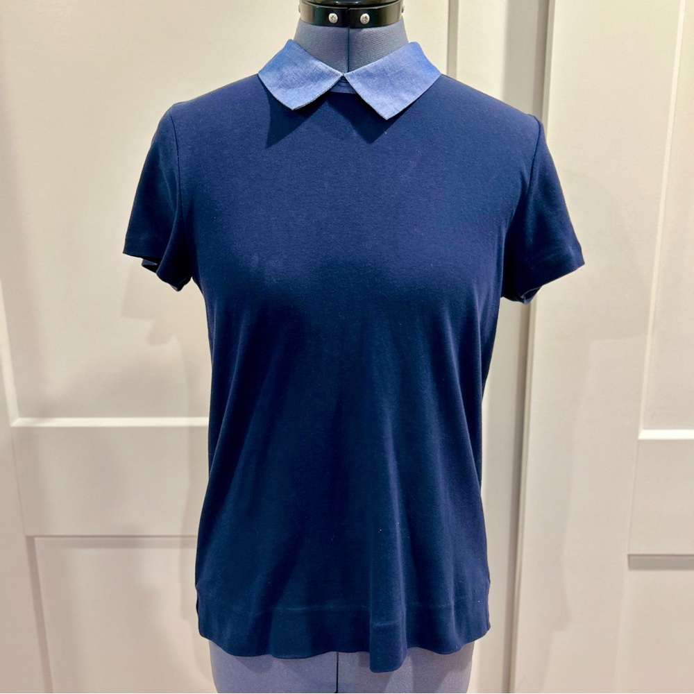 Navy Blue Collared Women's Top